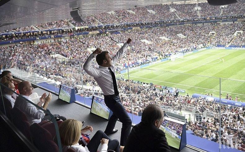 НЕВИЖДАНА РАДОСТ! Макрон полудя след финала на Световното! Френският президент куфее по масите (СНИМКИ/ВИДЕО)