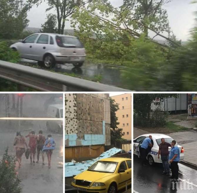 НЕВИЖДАНА БУРЯ В БУРГАС! Ураганният вятър събори дърво, затисна кола с хора (СНИМКИ)