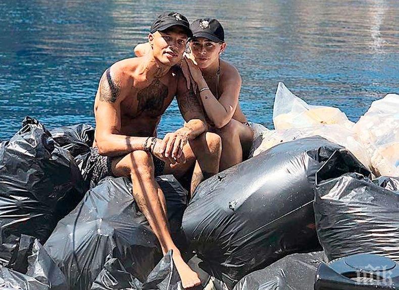 ЕКОЗАЩИТНИК! Най-красивият престъпник Джеръми Мийкс чисти боклуци на Миконос (СНИМКИ)
