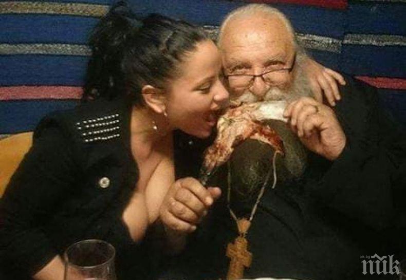 Тези кръчмарски СНИМКИ с отец Иван взривиха мрежата - благодетелят от Нови Хан и надарена девойка купонясват в Гърция