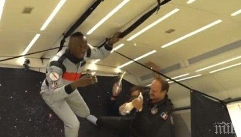 Юсейн Болт опита шампанско при нулева гравитация