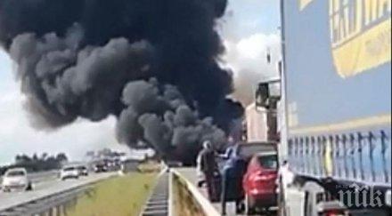 два тира изгоряха напълно тракия пътник пострада сериозно