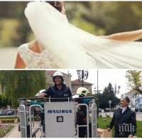 ЛЮБОВТА Е ЛУДОСТ! Младоженец отмъкна булката от 6-ия етаж с пожарникарска стълба (СНИМКИ)