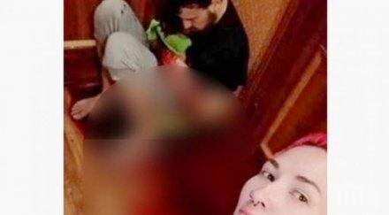 потрес рускиня наръга мъжа нож направи селфи фона изтичащата кръв снимки