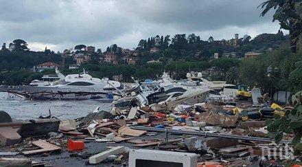 шокиращо видео бедствие италия крайбрежието лигурия превърна гробище яхти снимки