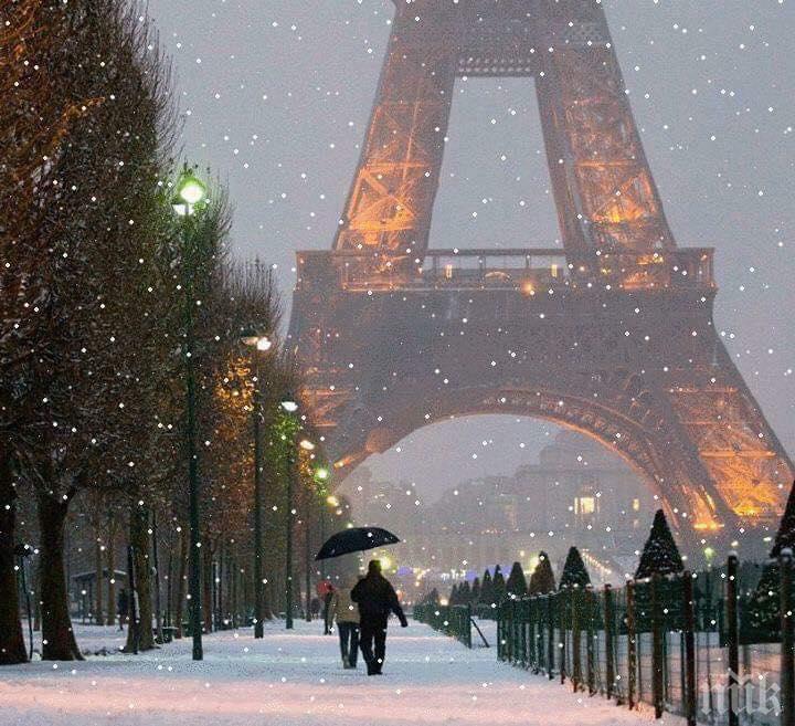 Сняг изненада Париж - столицата на Франция се превърна в зимна приказка (СНИМКИ)
