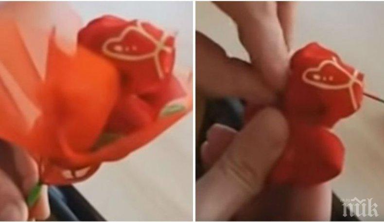 18+: Тийнейджър подари на учителката си изкуствена роза, а в нея... (ВИДЕО)