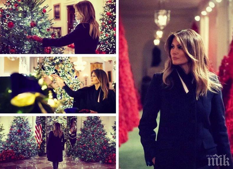 Празнично настроение: Мелания Тръмп показа патриотичната коледна украса на Белия дом