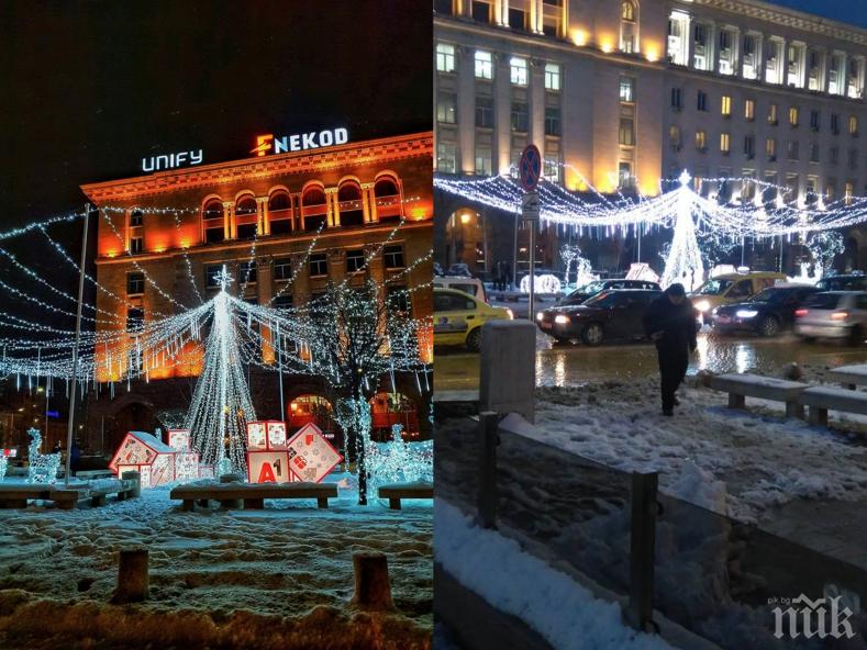 Вятърът събори коледната украса в центъра на София (СНИМКИ)