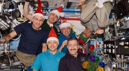 руските космонавти мкс посрещнат нова година шампанско снимка