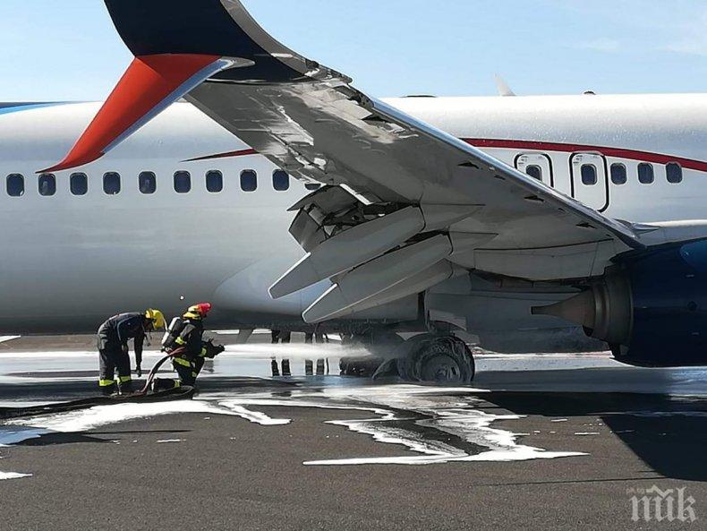 ИЗВЪНРЕДНО: Самолет кацна с горящи гуми
