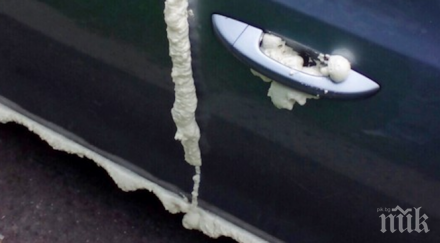 брутално залепиха мерцедес монтажна пяна