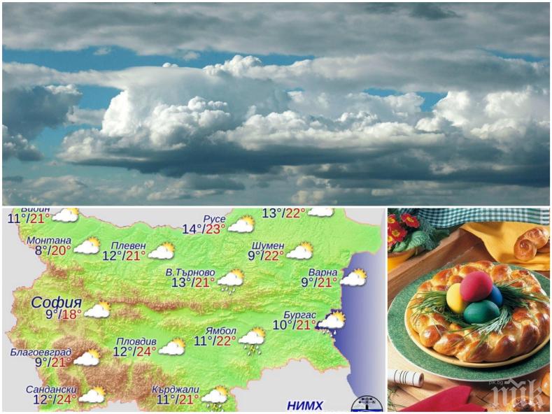НА ВЕЛИКДЕН: Облаци крият слънцето - празникът ще мине без валежи (КАРТА)