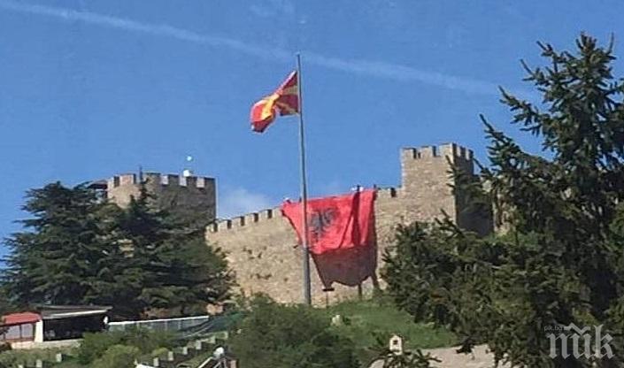 СКАНДАЛЪТ ПРОДЪЛЖАВА - Разпъналият албанското знаме на Самуиловата крепост: Охрид е албански град
