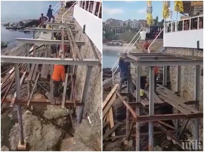 Собствениците на бистро Меркурий подновиха незаконния строеж на скалите