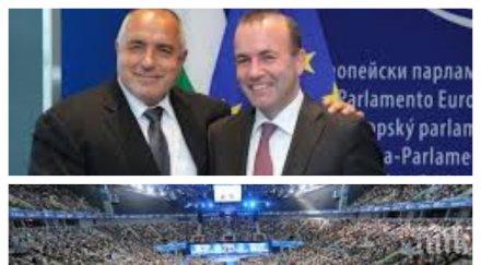 първо пик борисов представя кандидата енп шеф еврокомисията герб хиляди аплодират възгласи победа вебер благодарим бойко силен европейски лидер автори