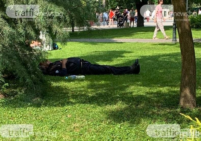 Мъж с разкопчан дюкян лежи в Цар-Симеоновата градина в Пловдив (ВИДЕО/СНИМКА)