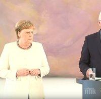 КАКВО СЕ СЛУЧВА С МЕРКЕЛ? Германският канцлер трепери и се тресе страшно (ШОКИРАЩО ВИДЕО)