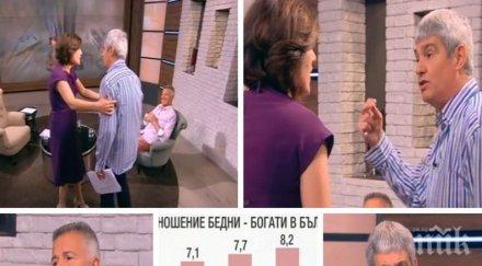 ЕКШЪН В ЕФИР: Президентът на КНСБ напусна телевизионно студио след спор с бизнесмен и... виц. Жени Марчева с безуспешен опит да го укроти