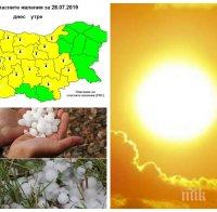 АДСКА ЖЕГА: Слънцето пържи, държавата пожълтя от кодове за опасно време, възможни са локални градушки (КАРТА)