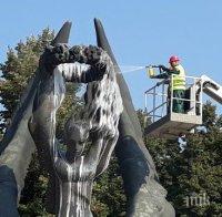 ПРЕДПРАЗНИЧНО: Измиха с два тона вода и 10 литра шампоан паметника на Съединението