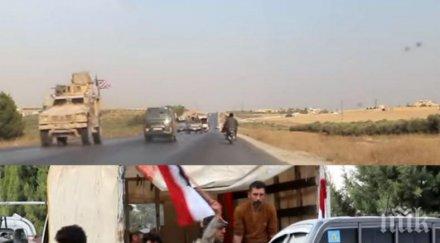 конвой сирийската армия засече отстъпващи американски военни видео