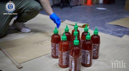 удар откриха 400 кила метамфетамин бутилки чили сос