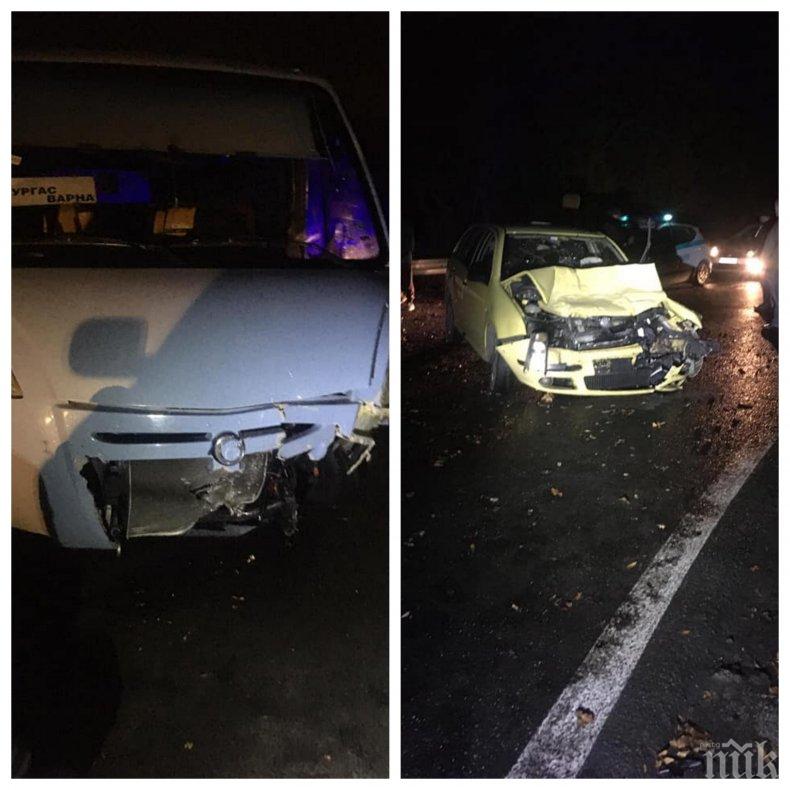 САМО В ПИК: Вижте СНИМКИ от жестокото меле между автобус и такси край Слънчев бряг! Шофьорът на леката кола е със счупена ключица