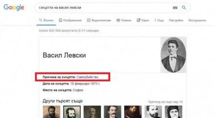 гугъл бъгна търсачката изписва васил левски самоубил