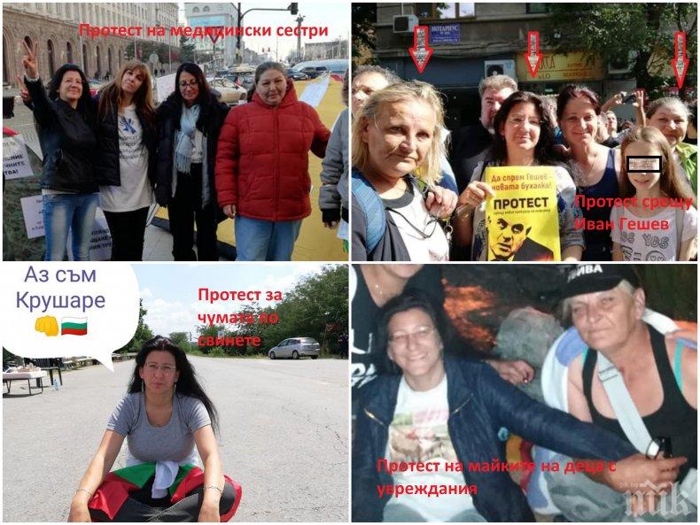 Професионални протестърки дирижират акцията на 5-те медсестри пред МС - организирали и протестите в Перник. Крещяха и срещу Гешев и БАБХ, чумата, лифтовете, за децата с увреждания и Иванчева... (ФОТОФАКТИ) 
