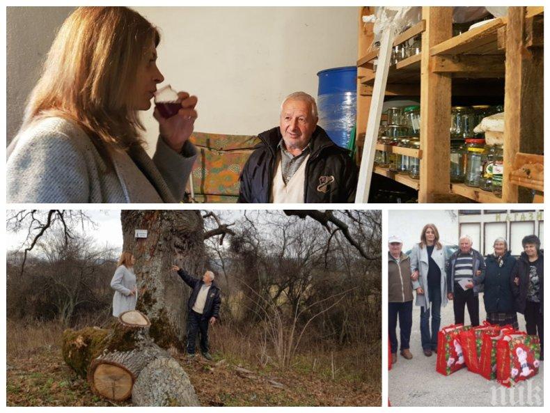 ПРЕДКОЛЕДНА САМОДЕЙНОСТ: Десислава Радева се натресе в Рани луг да подпие младото вино на местните (СНИМКИ)