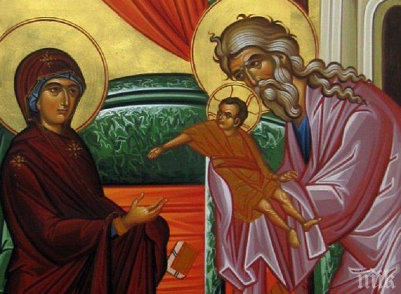 Четиридесет дни след раждането на Господа Иисуса Христа света Дева Мария донесла своя