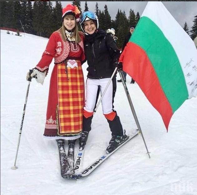ШАШ НА ПИСТАТА: Мира Добрева се качи на ски в носия