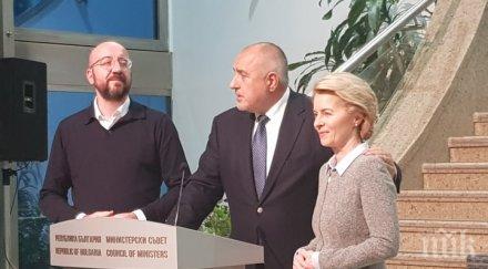 първо пик премиерът борисов разговаря председателя урсула фон дер лайен председателя европейския съвет шарл мишел мигрантската криза