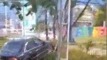 Пловдивчанин изправи завой, пльосна се с кола в градинка до бензиностанция (ВИДЕО)