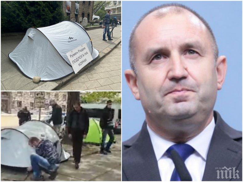 ИЗВЪНРЕДНО: Десетки на протест срещу Румен Радев - опънаха палатки пред Дондуков 2: Нямаме президент - той е само на БСП! (СНИМКИ)