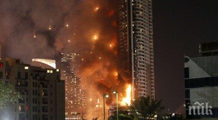 огромен пожар небостъргач емирствата пострадали видео