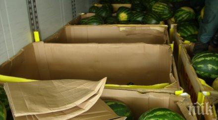 откриха нелегални мигранти камион кулата скрили дини снимки