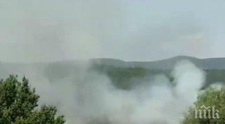 горят сухи треви храсти автомагистрала струма близо гкпп кулата