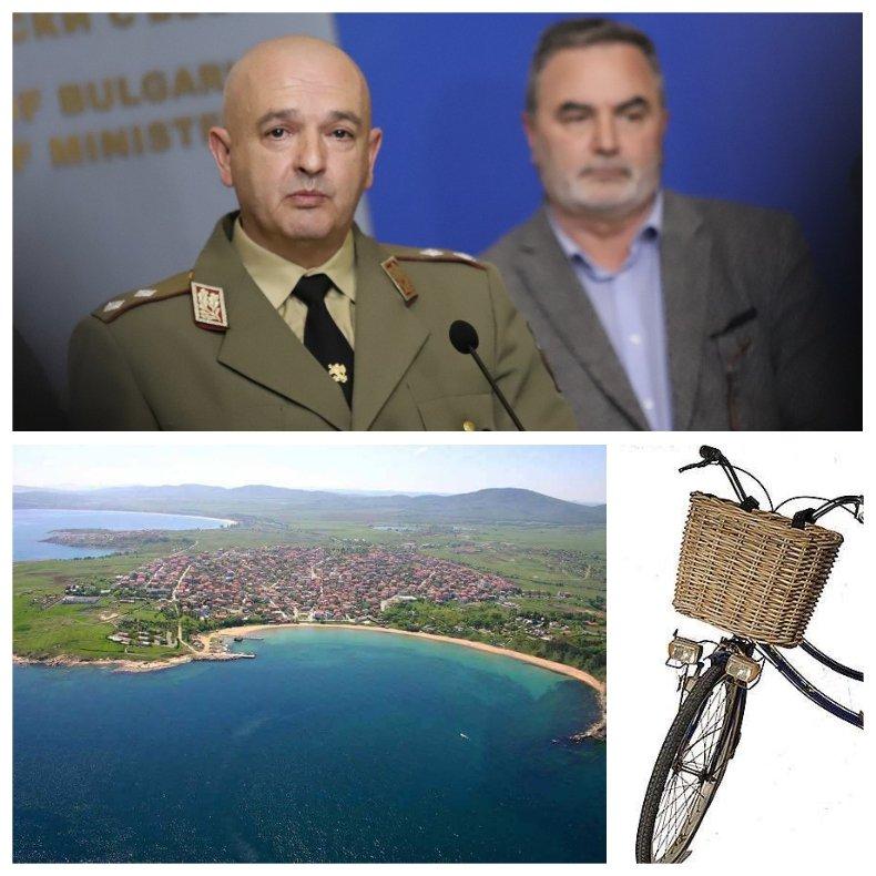 САМО В ПИК: Ген. Мутафчийски върти педали из Черноморец - шефът на корона-щаба вози провизии с холандско колело