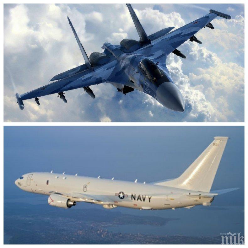 ВИСОКО НАПРЕЖЕНИЕ: Екшън в небето над Черно море! Руски изтребител Су-27 прихвана разузнавателен самолет на САЩ