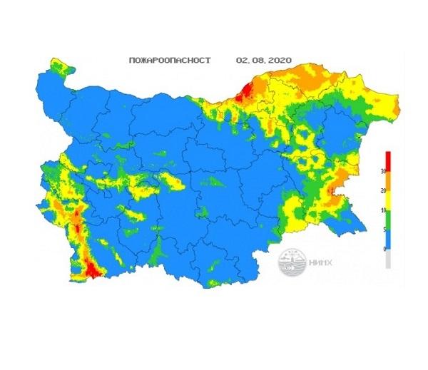 Четири области са с кодове за пожарна опасност днес