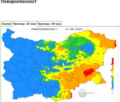 Екстремален индекс за пожароопасност е в сила за 4 области (КАРТА)