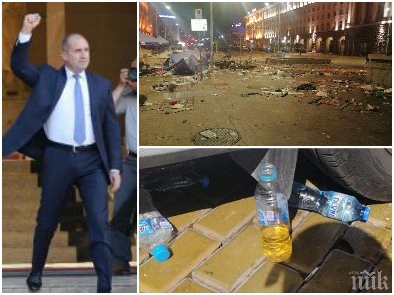 ГНУСНО: Метежниците на Радев замеряли полицията с шишета с урина (СНИМКИ)