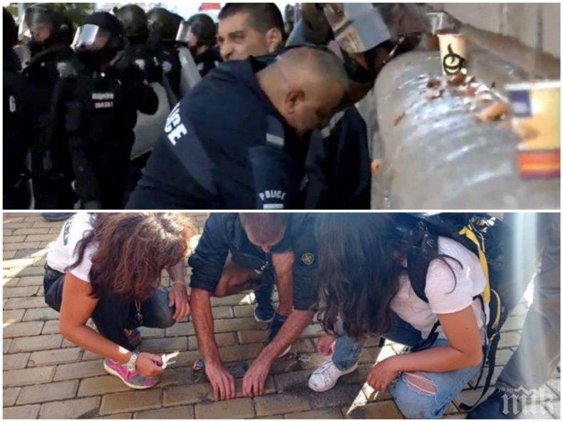 ШОКИРАЩО! Метежник уринира върху полицейски джип (СНИМКИ 18+)