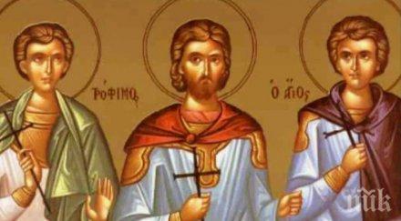 силна вяра побеснели езичници мъчили жестоко трима светии