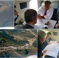 ПЪРВО В ПИК: Премиерът Борисов полетя с хеликоптер - проверява строителството на 