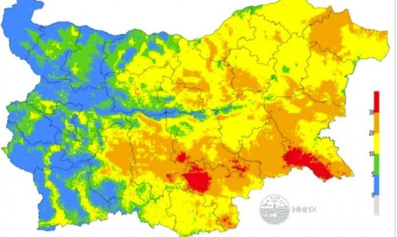 Екстремален индекс за пожароопасност е в сила за територии от пет области в страната за днес