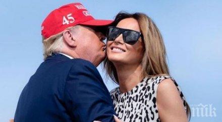 мелания тръмп появи леопардови дрехи предизборен митинг съпруга