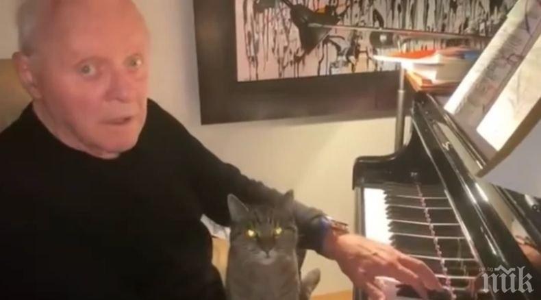 Антъни Хопкинс честити деня на котката с изпълнение на пиано в дома си (ВИДЕО)